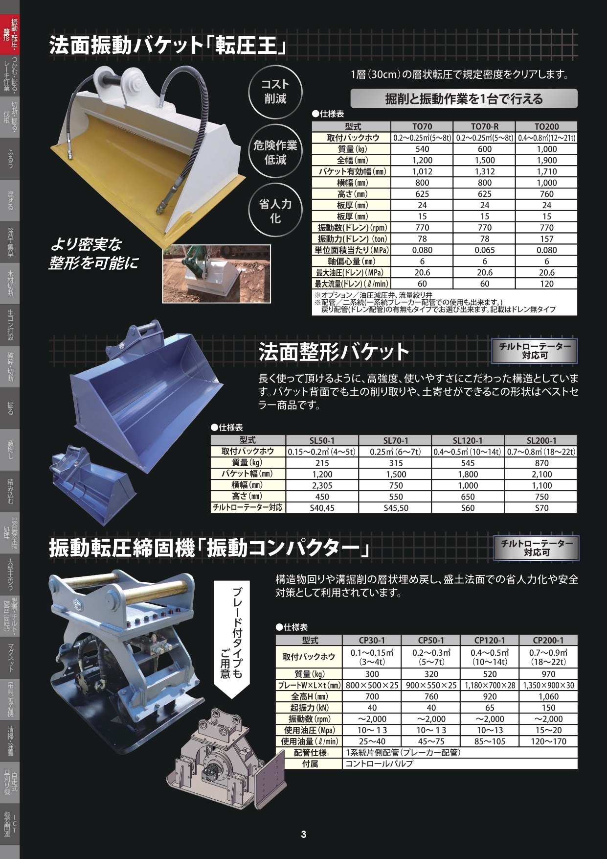 法面振動バケット｢転圧王｣／法面整形バケット／振動転圧締固機｢振動コンパクター｣