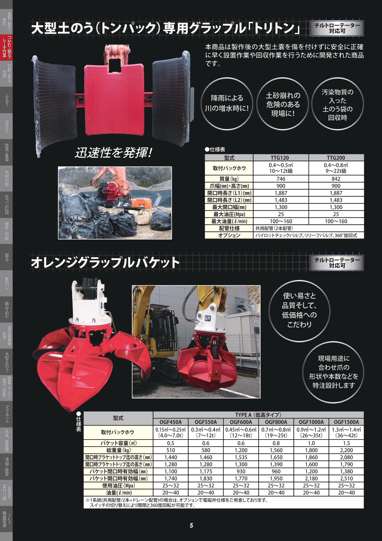 大型土のう(トンパック)専用グラップル｢トリトン｣／オレンジグラップルバケット
